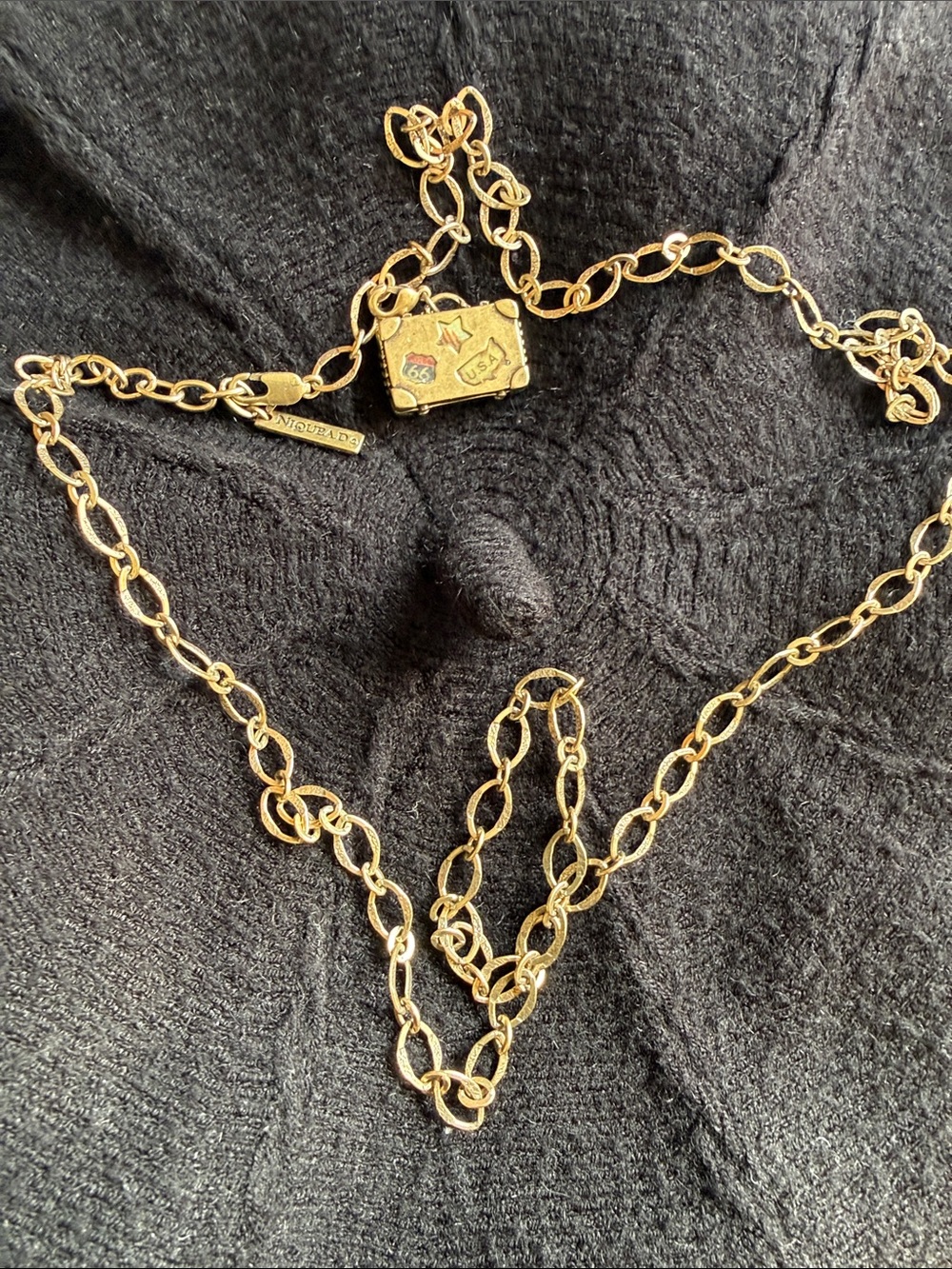 Nique Gold-Tone Chain Necklace with Suitcase Locket Charm